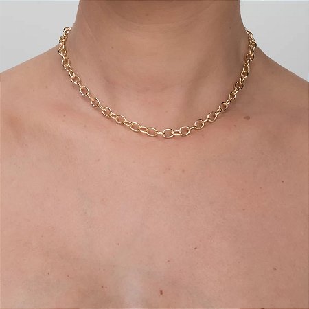 Choker Elos Ovais Folheado a Ouro