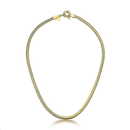 Choker em Malha Laminada Lisa 4mm Banhada a Ouro 18k