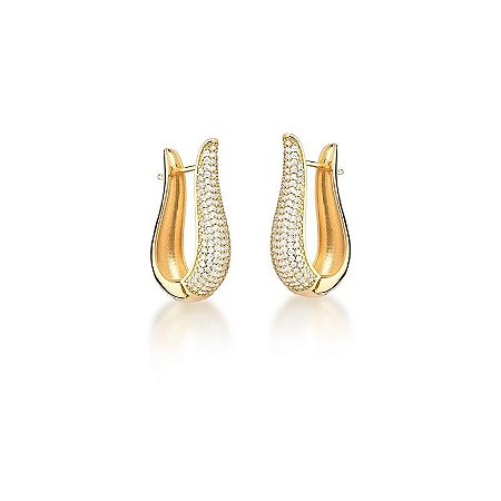Argola em "U" Sete Fileiras com Zircônias Brancas Banhada a Ouro