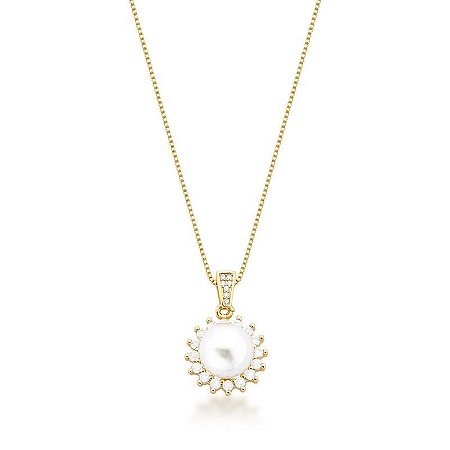 Colar com Pingente de Pérola Shell Banhado a Ouro