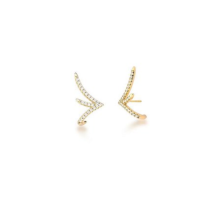 Brinco Ear Cuff Cravejado de Zircônias Banhado a Ouro