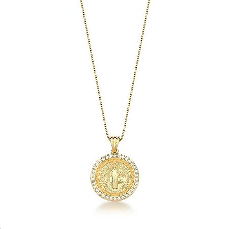 Colar com  Pingente de São Bento Banhado a Ouro
