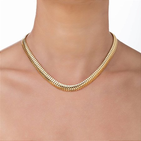 Choker Escama 8mm Folheada a Ouro 18k
