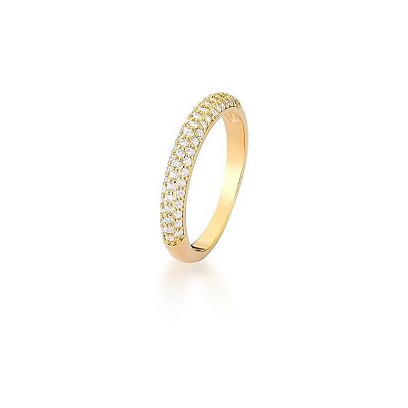 Anel Três Fileiras com Zircônias Brancas Banhado a Ouro