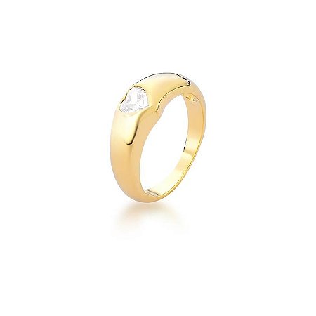 Anel com Cristal de Coração Banhado a Ouro