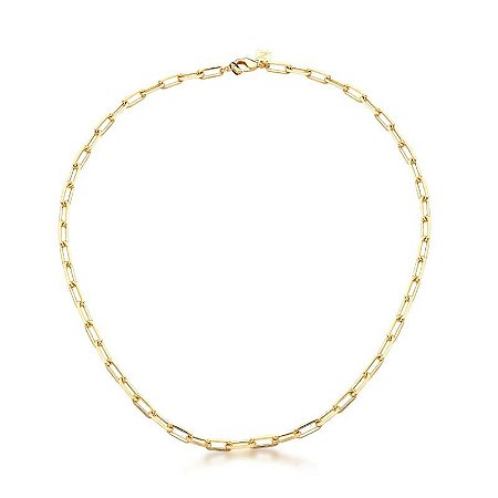 Choker em Malha com Elos Retangulares Banhado a Ouro 18k