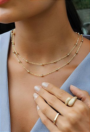Choker Delicada de Bolinha Folheada a Ouro