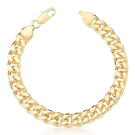 Pulseira com Elos Groumet Lisos Banhada a Ouro