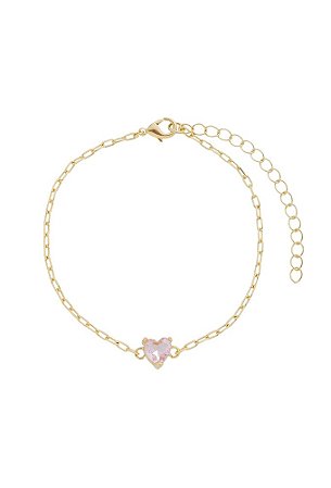 Pulseira com Cristal em formato de Coração Folheado a Ouro