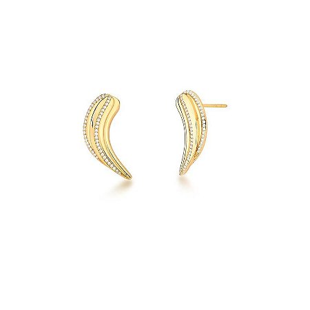 Brinco Ear Cuff Curvo Trabalhado Cravejado Banhado a Ouro