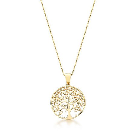 Colar com Pingente de Árvore da Vida com Pontos de Luz Banhado a Ouro