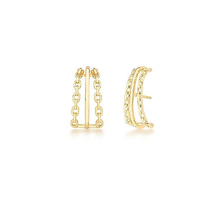 Brinco Ear Hook Liso com Elos Banhado a Ouro