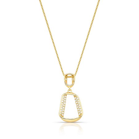 Colar com Pingente Retangular Cravejado Banhado a Ouro