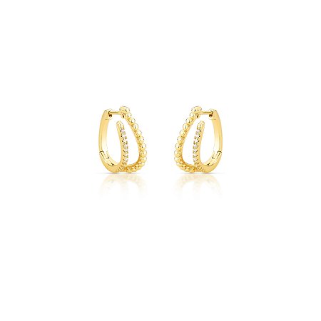 Argola Fechada Cravejada de Zircônias e Mini Esferas Banhada a Ouro