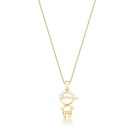 Colar com Pingente Mãe de Menino com Zircônias Banhado a Ouro