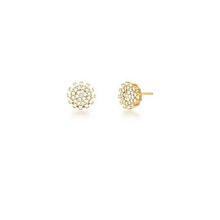 Conjunto de Flor Cravejado de Zircônias Banhado a Ouro