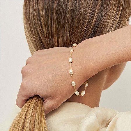 Pulseira com Pérola Barroca Banhado a Ouro