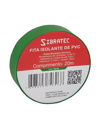 Fita Isolante Verde 20 metros - 19MM X 20METROS