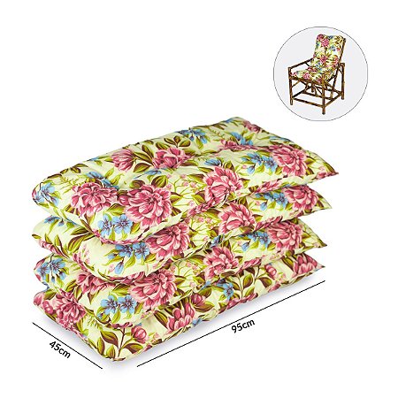 Jogo de 4 Cadeiras Mesa de Bambu Para Area Varanda Bambu Flor Rosa -  Confort Decor