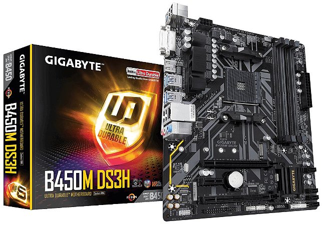 PLACA MÃE GIGABYTE B450M DS3H, AMD AM4, DDR4