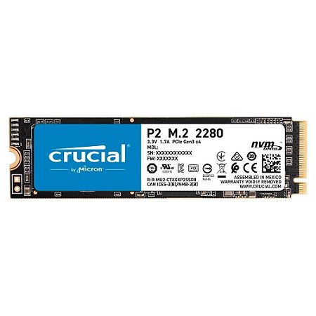 SSD CRUCIAL P2, 1000GB, M.2 NVME, LEITURAS: 2400MB/S E GRAVAÇÕES: 1800MB/S - PCIE M.2 SSD - CT1000P2SSD8