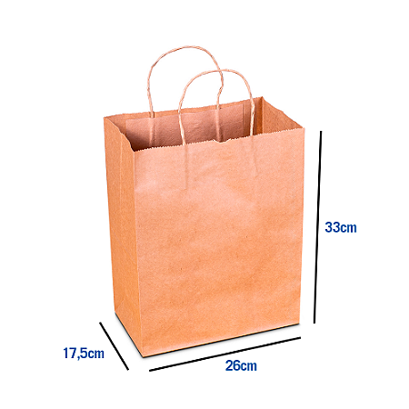 Sacola de Papel Kraft - G - 26 x 17,5 x 33 cm