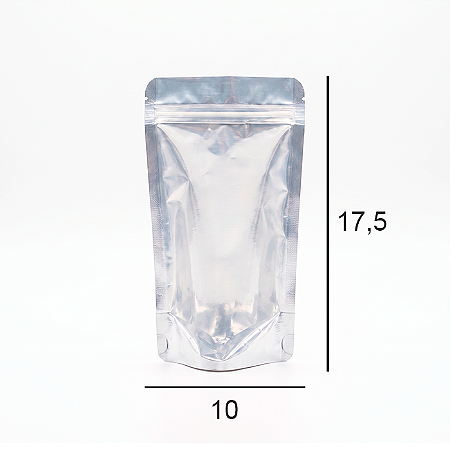 Saco Stand Up Pouch Metalizado com Frente Transparente - Fecho Zip - 10 x 17.5