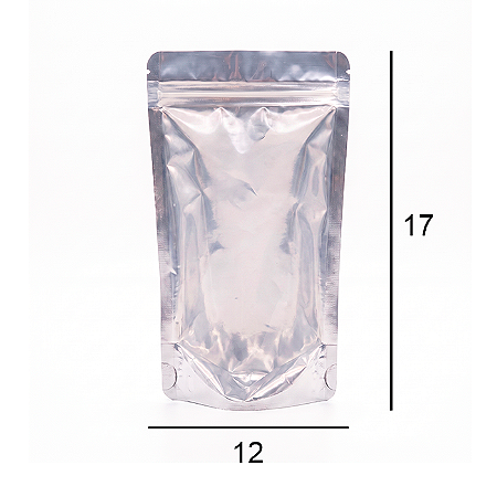 Saco Stand Up Pouch Metalizado com Frente Transparente - Fecho Zip - 12 x 17