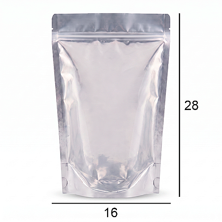 Saco Stand Up Pouch Metalizado com Frente Transparente - Fecho Zip - 16 x 28