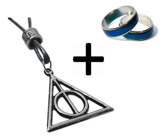 Colar Harry Potter Relíquias + 10 anel do humor Atacado Revenda