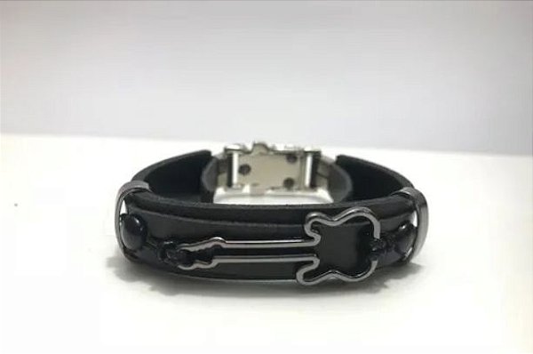 Pulseira Couro Guitarra Violão Música Verniz