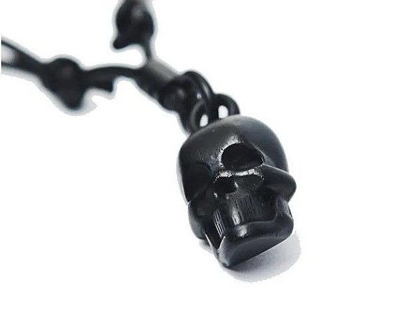 Colar De Caveira Crânio Skull All Black Regulável