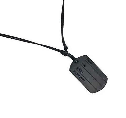 Colar Masculino Dog Tag Placa Militar All Black Regulável