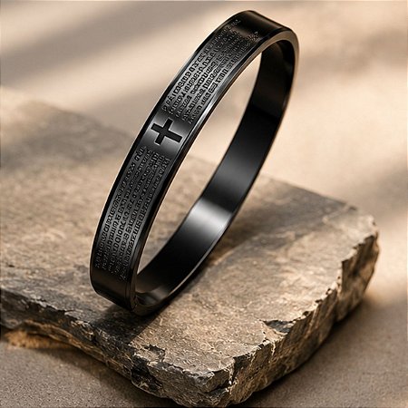 Bracelete Aço Inox Pai Nosso 316l Preto