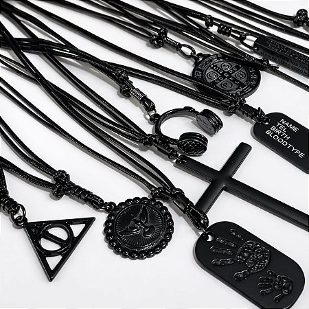 Colar Masculino All Black Regulável Atacado Revenda 15 Peças