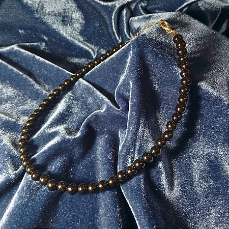 Gargantilha Colar Pérolas Negras Sintética Murano Elegante