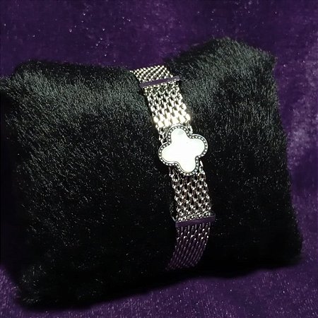 Pulseira Virginia Alhambra Vintage Prateada Branca Grife