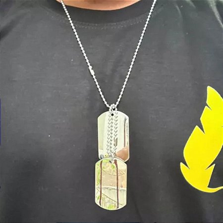 Corrente Exército Dog Tag Aço Militar Prateado Placa Lisa