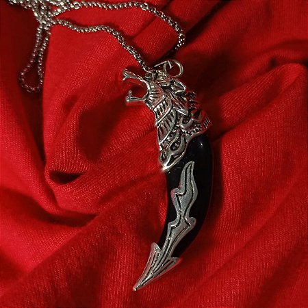 Colar Masculino Dente De Lobo Aço Inox Design Tribal Novo