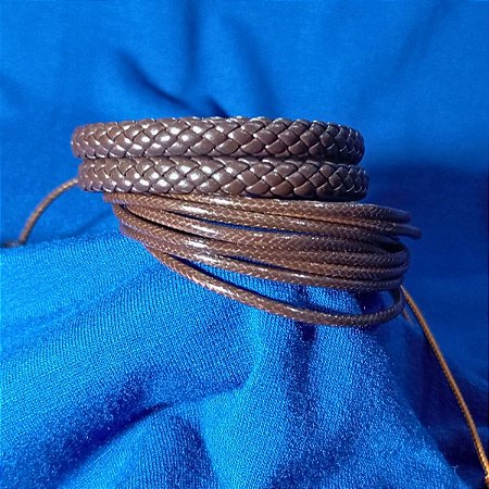 Kit 2 Pulseiras Sociais Cordas E Couro Marrom Exclusivo Novo