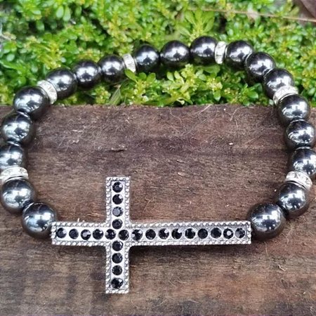 Pulseira Hematita Cruz Cravejada Luxo Glamour Proteção Nova Adicionar