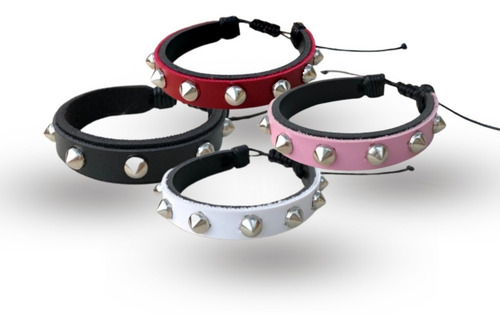 Kit 4 Pulseiras Braceletes De Couro Rock In Roll Spike Cores