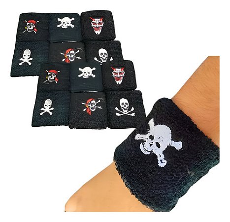 Kit 24 Munhequeira Bracelete Confortável Caveiras Rock Show