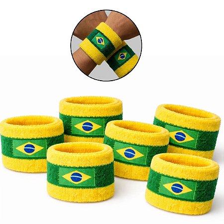 Kit 12  Munhequeiras Brasil Copa do Mundo Bracelete Flexível