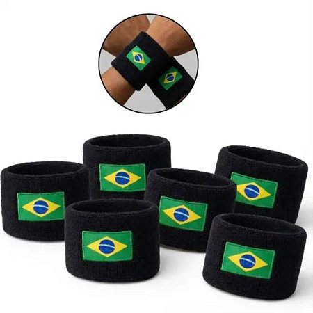 Kit 12  Munhequeiras Brasil Copa do Mundo Bracelete Preto