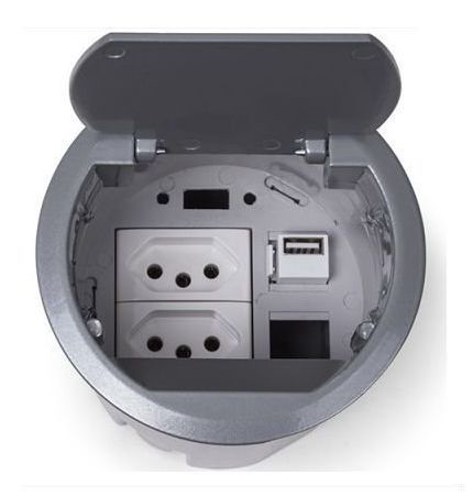 Caixa Painel De Mesa Redonda 2 tomadas 1 USB Charger 5V 2.1A - M1