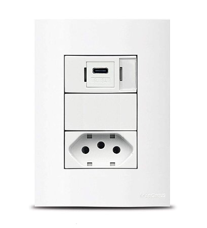 Espelho 4x2 Com Tomada 10A + Carregador USB-C 3A WEG Super Turbo