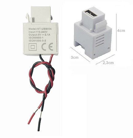 Carregador USB 2.1A Padrão Keystone Para Espelho 4x2