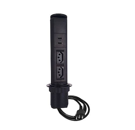 Torre De Tomadas Para Mesas 10A + Carregador USB 2.1A