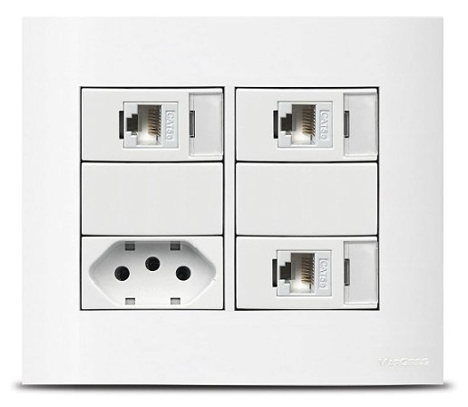 Conjunto Espelho 4x4  Tomada 10A + 3 RJ45 Cat5 - ESM44-M1